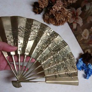 Vintage brass fan dragon phoenix